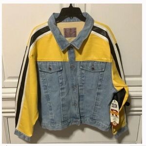 2 Ladies plus Vintage/ Retro style Jean jacket faux leather sleeves, so cute